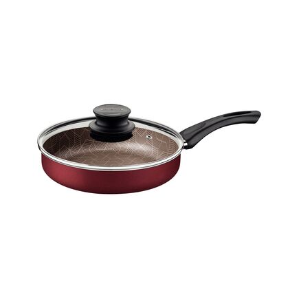 Frigideira Reta Tramontina Paris em Alumínio com Revestimento Interno e Externo em Antiaderente Starflon Max Vermelho com Tampa de Vidro 22 cm 1,7 L