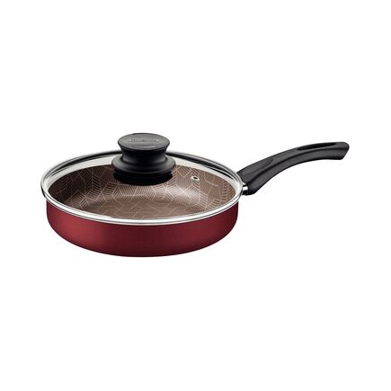Frigideira Reta Tramontina Paris em Alumínio com Revestimento Interno e Externo em Antiaderente Starflon Max Vermelho com Tampa de Vidro 24 cm 2,0 L