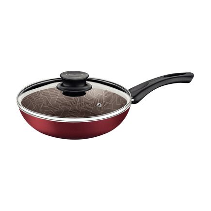 Frigideira Funda Tramontina Paris em Alumínio com Revestimento Interno e Externo em Antiaderente Starflon Max Vermelho com Tampa de Vidro 26 cm 2,9 L