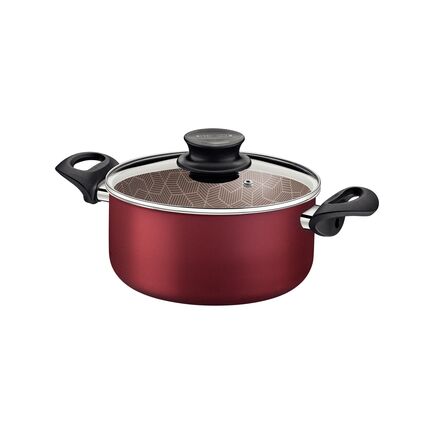 Caçarola Tramontina Paris em Alumínio com Revestimento Interno e Externo em Antiaderente Starflon Max Vermelho com Tampa de Vidro 22 cm 3,8 L