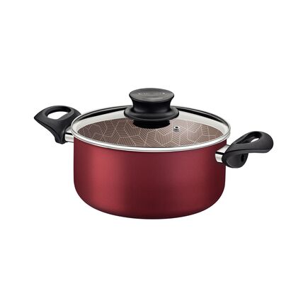 Caçarola Tramontina Paris em Alumínio com Revestimento Interno e Externo em Antiaderente Starflon Max Vermelho com Tampa de Vidro 24 cm 4,9 L