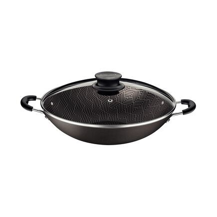 Wok Tramontina Paris em Alumínio com Revestimento Interno e Externo em Antiaderente Starflon Max Chumbo com Tampa de Vidro 32 cm 4,4 L