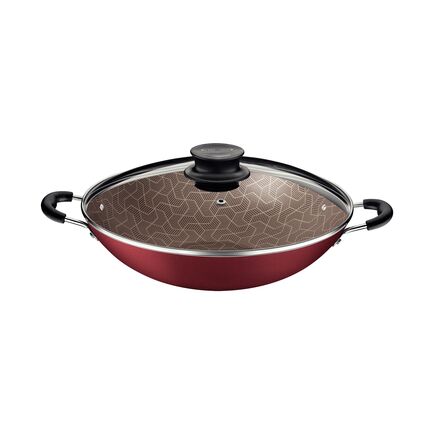 Wok Tramontina Paris em Alumínio com Revestimento Interno e Externo em Antiaderente Starflon Max Vermelho com Tampa de Vidro 32 cm 4,4 L