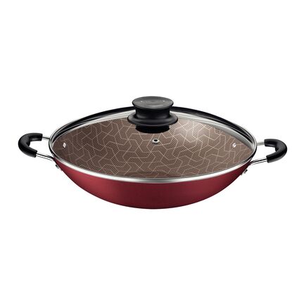 Wok Tramontina Paris em Alumínio com Revestimento Interno e Externo em Antiaderente Starflon Max Vermelho com Tampa de Vidro 36 cm 6,0 L