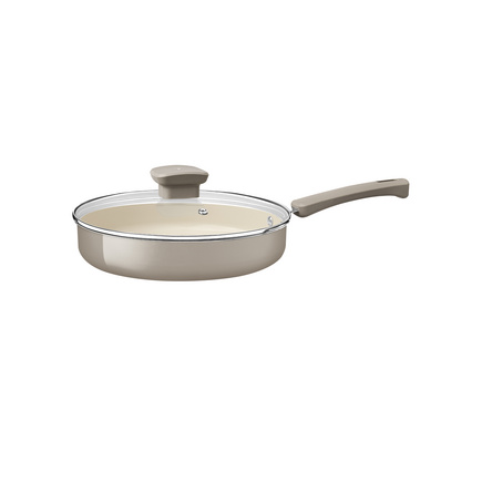 Frigideira Reta com Tampa Tramontina Veronese em Alumínio Reciclado com Revestimento Interno Cerâmico e Externo Siliconado Bege Mineral 22 cm 1,7 L