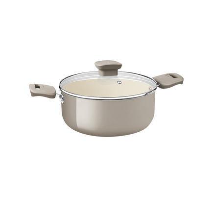 Caçarola Tramontina Veronese em Alumínio Reciclado com Revestimento Interno Cerâmico e Externo Siliconado Bege Mineral 22 cm 3,6 L
