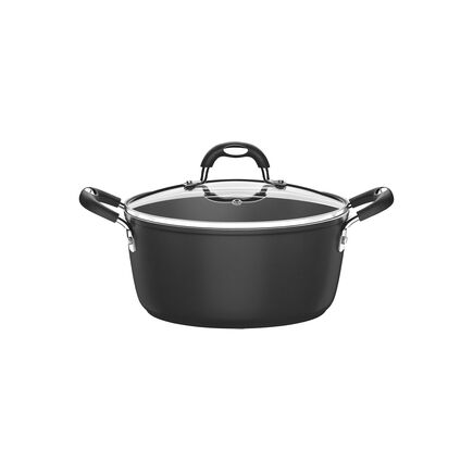 Caçarola Tramontina Mônaco Induction em Alumínio com Revestimento Interno e Externo Antiaderente Starflon Premium Preto com Tampa de Vidro 20 cm 2,6 L