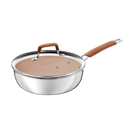 Frigideira Funda com Tampa Tramontina Romagna em Aço Inox e Alumínio com Revestimento Interno Cerâmico Marfim 24 cm 3,1 L