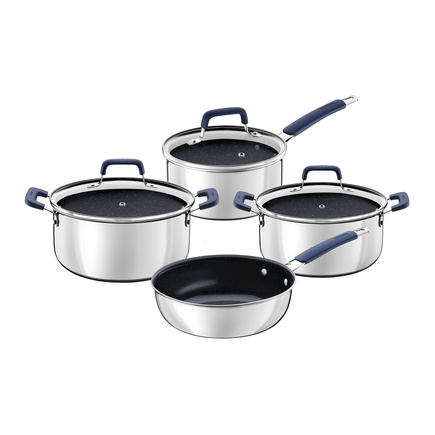Jogo de Panelas Tramontina Romagna em Aço Inox e Alumínio com Revestimento Interno Cerâmico Black Stone 4 peças