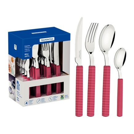 Faqueiro Tramontina Bliss com Lâminas em Aço Inox e Cabos de Polipropileno Viva Magenta 16 Peças