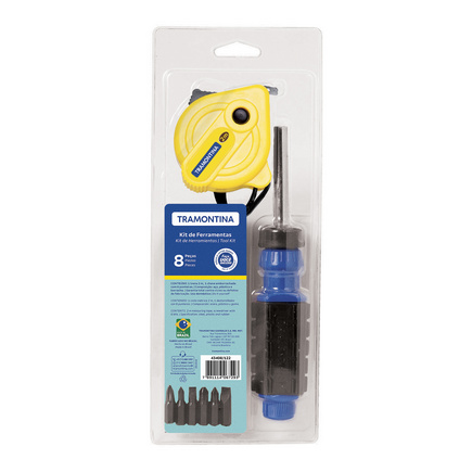 Kit de Ferramentas Tramontina com Ponteiras Chave com Adaptador e Trena para Uso Doméstico 8 Peças
