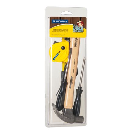 Kit de Ferramentas Tramontina com Martelo Trena Miniarco de Serra e Chaves de Fenda 5 peças