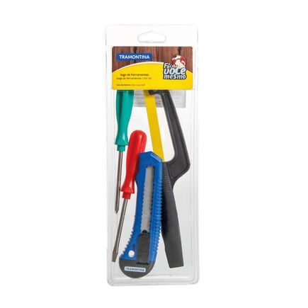 Kit de Ferramentas Tramontina com Estilete Chaves de Fenda e Miniarco de Serra 4 Peças