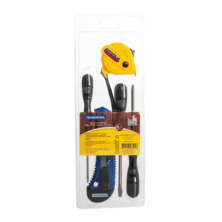 Kit de Ferramentas Tramontina com Trena Estilete e Chaves de Fenda para Uso Doméstico 5 Peças
