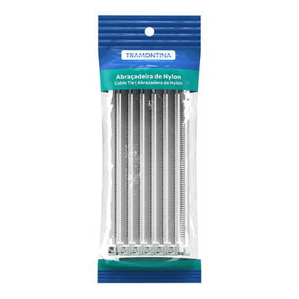Abraçadeira de Nylon 387X7,60 mm Tramontina Branca, pacote com 50 unidades