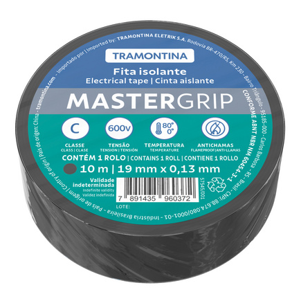 Fita Isolante Classe C 0,13x19 mm Tramontina Preta 10 m