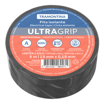 Fita Isolante Classe A 0,18x19 mm Tramontina Preta 5 m