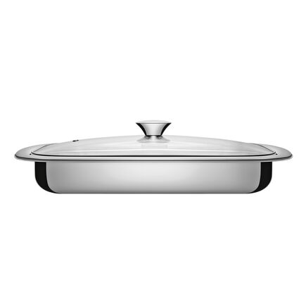 Assadeira Tramontina Cosmos Retangular em Aço Inox com Acabamento Fosco e Tampa de Vidro 34 cm 2,2 L