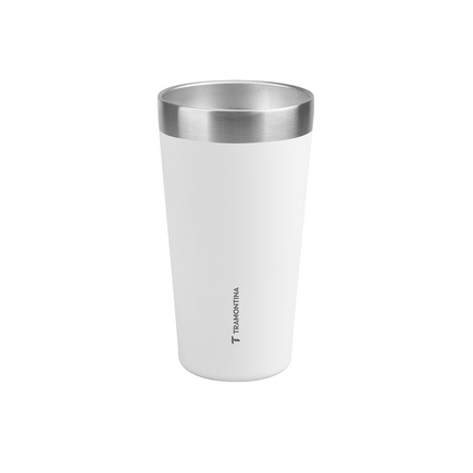 Copo Térmico Tramontina Exata em Aço Inox Branco sem Tampa 420 ml