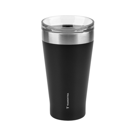 Copo Térmico Tramontina Exata em Aço Inox Preto com Tampa 550 ml