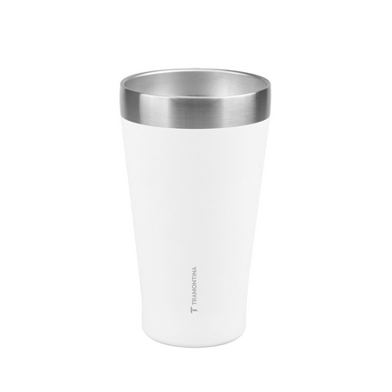 Copo Térmico Tramontina Exata em Aço Inox Branco sem Tampa 550 ml