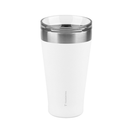 Copo Térmico Tramontina Exata em Aço Inox Branco com Tampa 550 ml