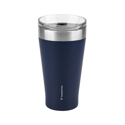 Copo Térmico Tramontina Exata em Aço Inox Azul com Tampa 550 ml