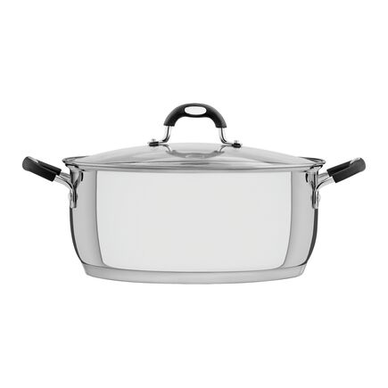 Caçarola Rasa Tramontina Astro Silicone em Aço Inox com Fundo Triplo e Tampa de Vidro 30 cm 8,5 L