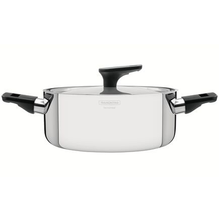 Caçarola Rasa Tramontina Grano Baquelite em Aço Inox com Corpo Triplo Tampa e Alças de Baquelite 24 cm 4,7 L