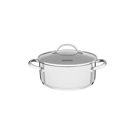 Caçarola Rasa Tramontina Una em Aço Inox com Fundo Triplo e Tampa de Vidro 16 cm 1,4 L