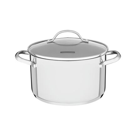 Caçarola Funda Tramontina Una em Aço Inox com Fundo Triplo e Tampa de Vidro 24 cm 6,1 L