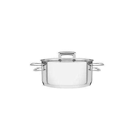Caçarola Tramontina Brava Rasa em Aço Inox Fundo Triplo com Tampa Plana e Alças 16 cm 1,4 L