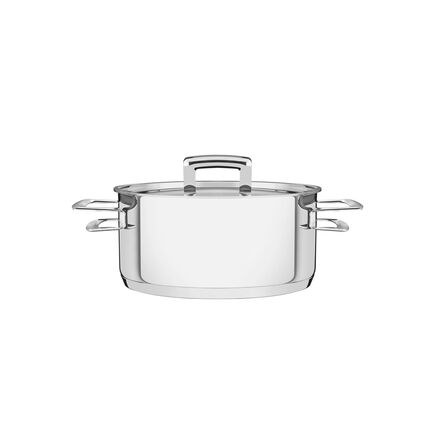Caçarola Tramontina Brava Rasa em Aço Inox Fundo Triplo com Tampa Plana e Alças 20 cm 2,9 L