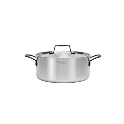 Caçarola Tramontina Grano Black Funda em Aço Inox Corpo Triplo com Tampa e Alças 24 cm 4,7 L