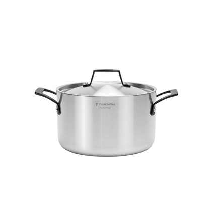 Caçarola Tramontina Grano Black Funda em Aço Inox Corpo Triplo com Tampa e Alças 20 cm 3,8 L