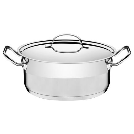 Caçarola Tramontina Professional Rasa em Aço Inox Fundo Triplo com Tampa Plana Detalhe Satinado 28 cm 7,1 L