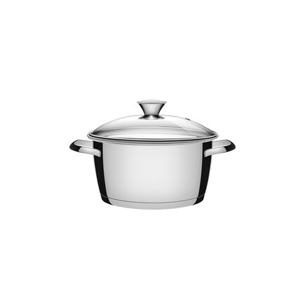 Caçarola Funda Tramontina Allegra em Aço Inox com Fundo Triplo e Tampa de Vidro 18 cm 2,2 L