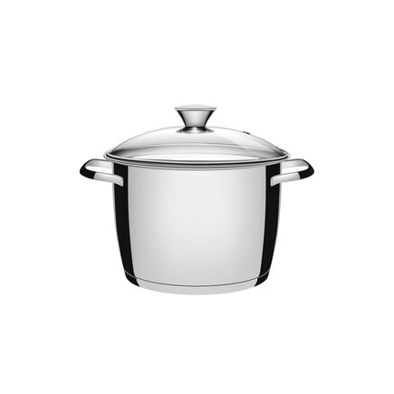 Caldeirão Tramontina Allegra em Aço Inox com Fundo Triplo e Tampa de Vidro 20 cm 4,4 L