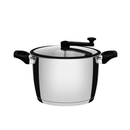 Pipoqueira Tramontina Allegra em Aço Inox com Fundo Triplo e Tampa de Vidro com Borda de Silicone 22 cm 5,6 L