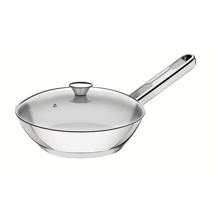 Frigideira Tramontina Ventura em Aço Inox com Fundo Triplo e Tampa de Vidro 24 cm 1,3 L
