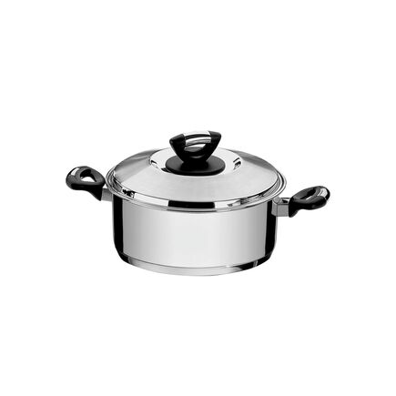 Caçarola Tramontina Solar Baquelite Rasa em Aço Inox Fundo Triplo com Tampa Alças de Baquelite 20 cm 2,9 L