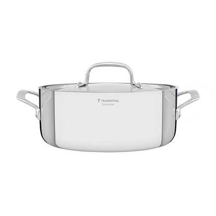 Caçarola Tramontina Chrono Rasa em Aço Inox Corpo Triplo com Tampa e Alças 24 cm 4,7 L