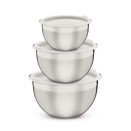 Jogo de Potes Tramontina Cucina em Aço Inox com Tampa Plástica 3 Peças