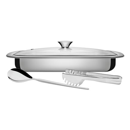 Kit para Assar e Servir Tramontina Cosmos em Aço Inox com Acabamento Fosco e Tampa de Vidro 3 Peças
