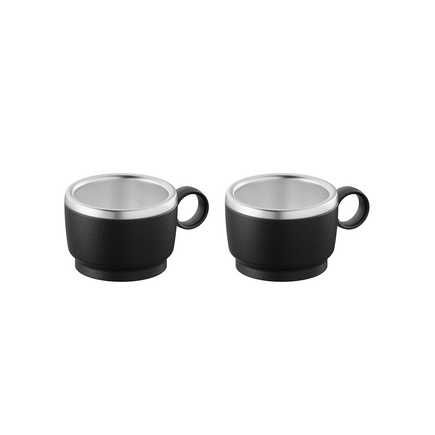 Conjunto de Xícaras para Café Tramontina Empilháveis em Aço Inox com Revestimento em ABS Preto e Alça Redonda 2 Peças 80 ml