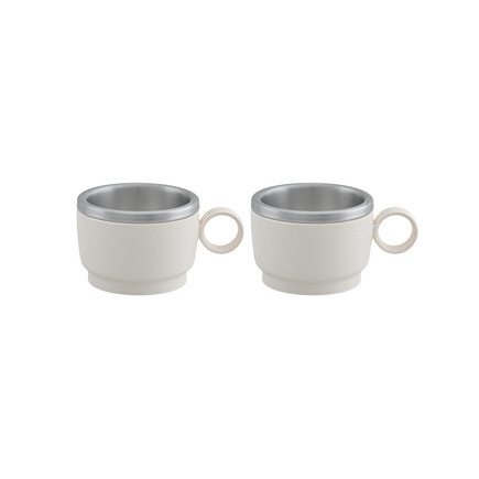 Conjunto de Xícaras para Café Tramontina Empilháveis em Aço Inox com Revestimento em ABS Branco e Alça Redonda 2 Peças 80 ml