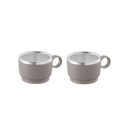 Conjunto de Xícaras para Café Tramontina Empilháveis em Aço Inox com Revestimento em ABS Cinza e Alça Redonda 2 Peças 80 ml