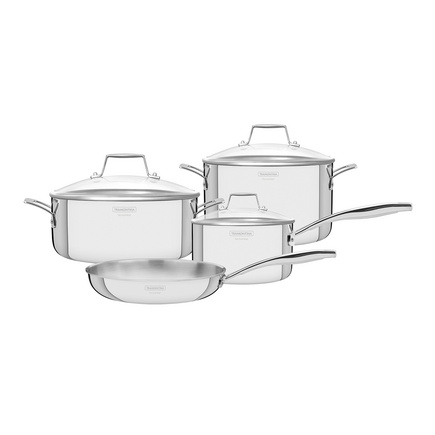 Jogo de Panelas Tramontina Grano Glass em Aço Inox com Corpo Triplo e Tampa de Vidro 4 Peças