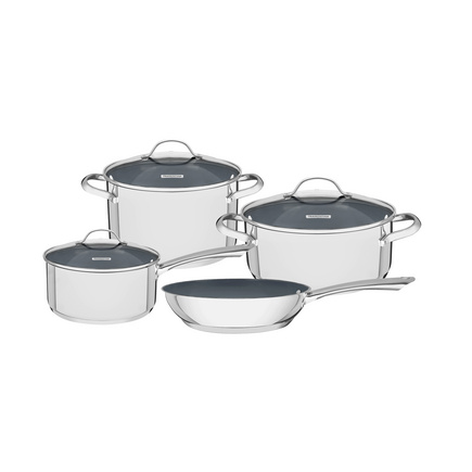 Jogo de Panelas Tramontina Una Ceramic em Aço Inox Fundo Triplo com Revestimento Interno Cerâmico Grafite 4 Peças