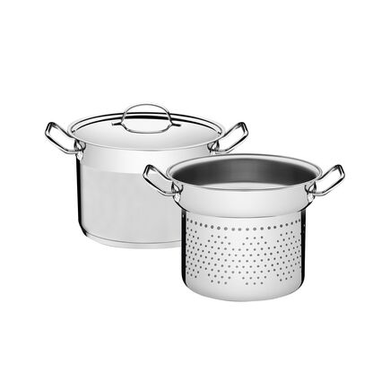 Jogo Cozi-Pasta Tramontina Professional em Aço Inox Fundo Triplo com Tampa Plana Detalhe Satinado 2 Peças 20 cm